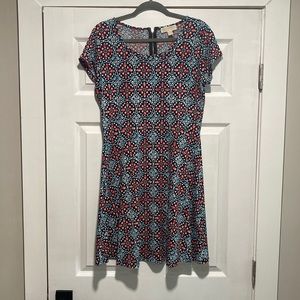 Michael Kors Dress Women Large Black Batik Short Sleeve Zip Ladies.